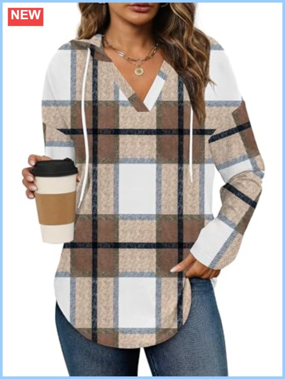 Womens Fleece Hoodie V-Neck Long Sleeve Tunic Pullover Sweatshirt